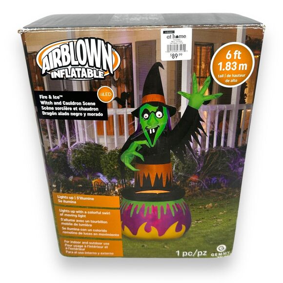 Gemmy Fire & Ice Witch and Cauldron Inflatable Scene 6ft Halloween Swirl Lights - Picture 1 of 7